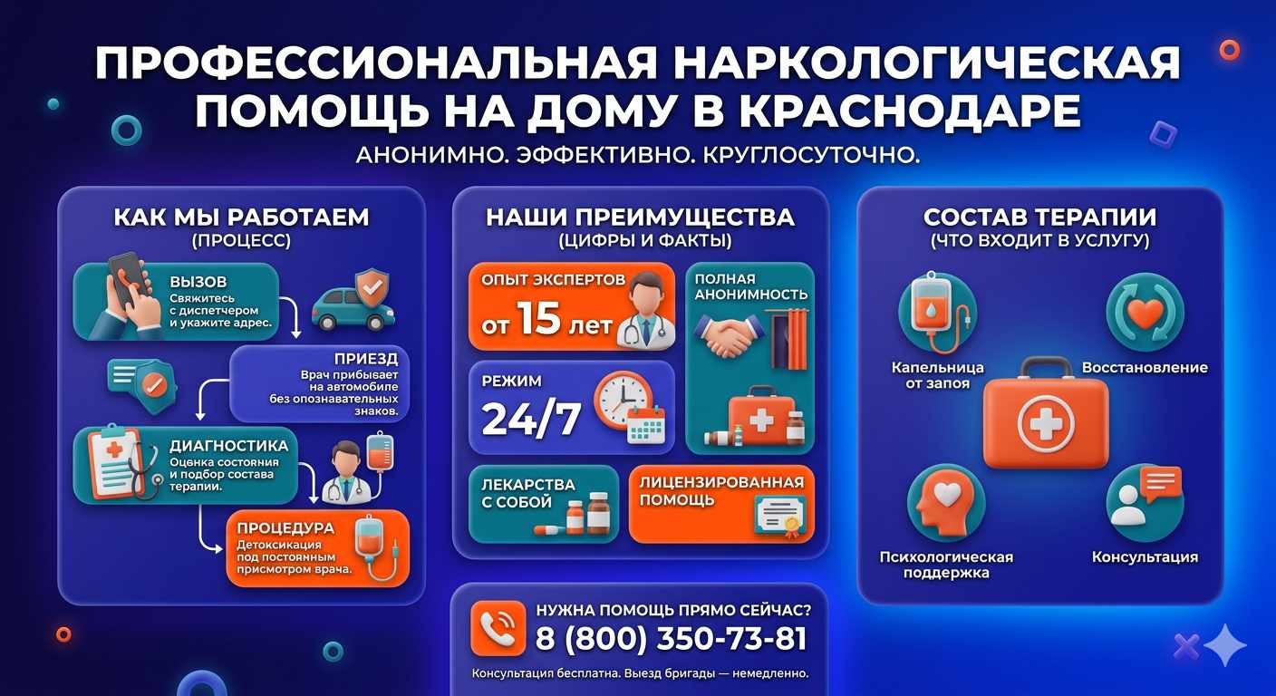Инфографика о принципах лечения алкоголизма на дому в Явасе: этапы вызова нарколога, преимущества анонимной детоксикации и состав медицинской помощи.